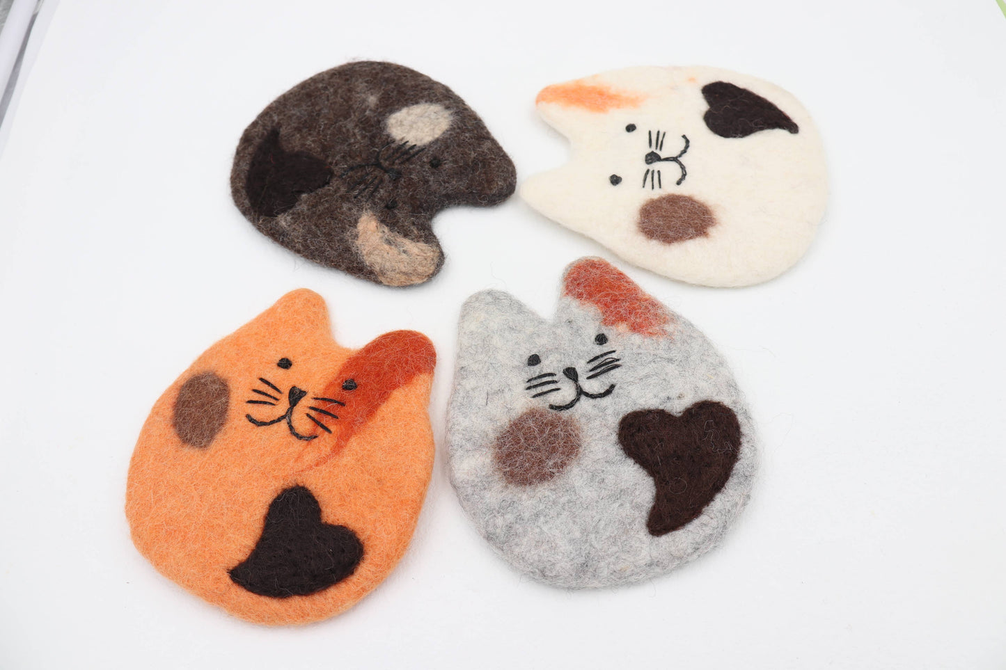 Sparkle Being - Handmade Felt Coffee Cup Mug Table Mat Coasters - Fatty Cat: White