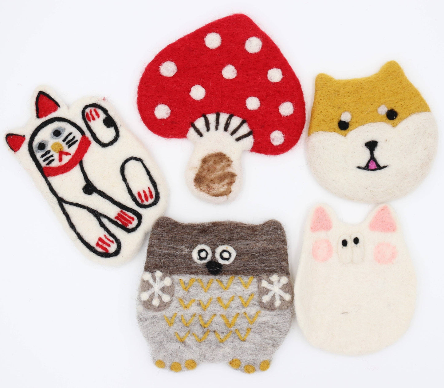 Sparkle Being - Wool Felt Coffee Cup Mug Table Mat Coasters - Mushroom, Owl, Cat: Owl