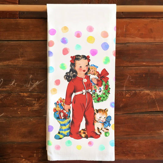 katzpajamas - Pajama Girl Christmas Kitchen Tea Towel Flour Sack Cotton