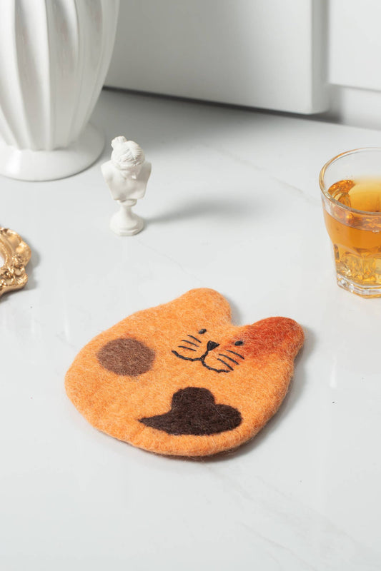 Sparkle Being - Handmade Felt Coffee Cup Mug Table Mat Coasters - Fatty Cat: Orange