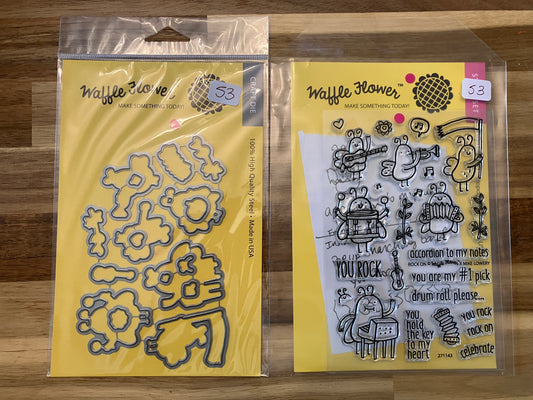 #53 Waffle Flower Rock On Stamp and Die set bundle