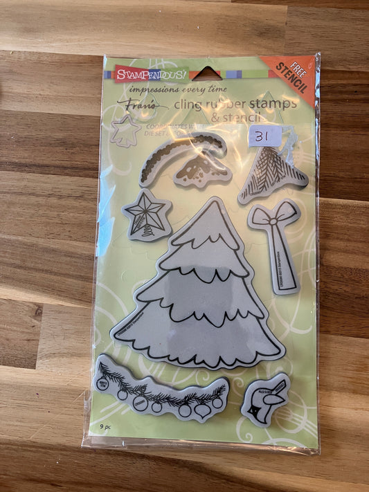 #31 Christmas tree red rubber stamp set